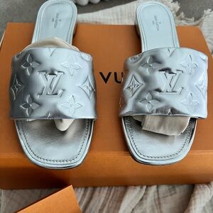 Louis Vuitton Silver Embossed Mules